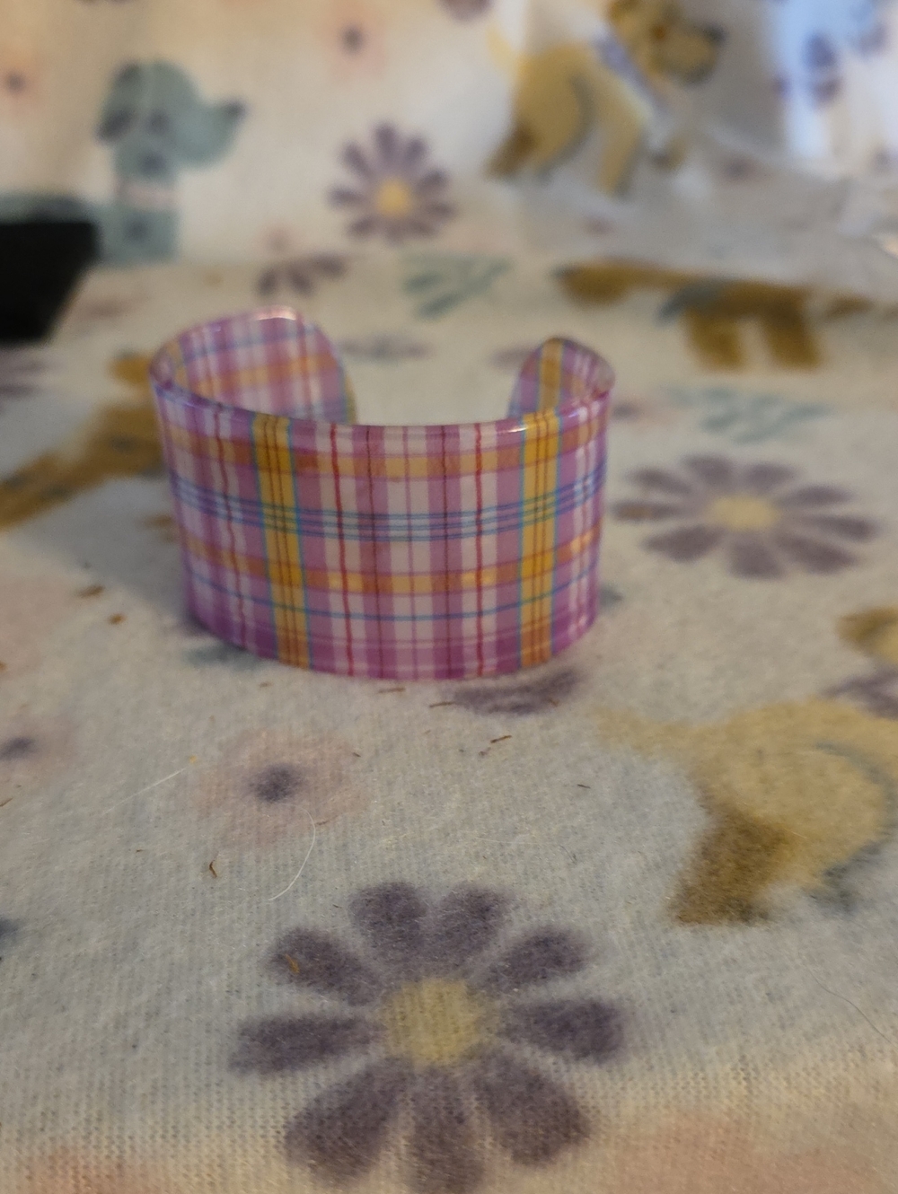 Kids Plaid Pink Cuff Bracelet - Unbranded